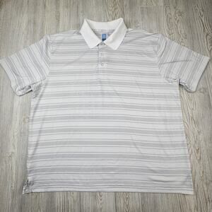 PGA Tour Polo Shirt Mens 2XL White Gray Striped‎ Golf Performance Polyester XXL